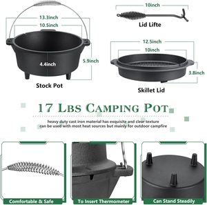 Premium Lightweight Cast Iron Dutch Oven & Camping <b>Pot</b> with 2-in-1 Frying Skillet Lid 4-5L Capacity for Gas & Induction Stoves - Product Image 2