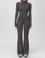 Combinaison évasée à manches longues et demi-zip pour femme, doublée polaire, 80 % polyester 20 % élasthanne, avec passe-pouce, pour l'entraînement, 6 couleurs