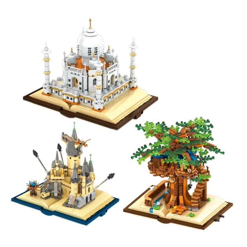 Mainan blok bangunan DIY MJI 13010A 13012A 13013A Magic Castle Book Potter Tree House tampilan halus Taj Mahal