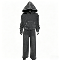 Ensemble de survêtement sportif 2 pièces pour homme, personnalisé, imprimé, écologique, délavé à l'acide, pull à capuche épais et pantalon de survêtement