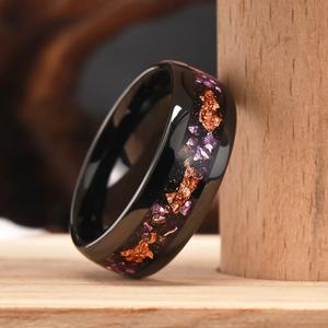Klassieke Paarse Alexandriet Inlay Mannen <span class=keywords><strong>Ring</strong></span> Zwart Wolfraam <span class=keywords><strong>Ring</strong></span> Heren Trouwring Heren Trouwring Unisex Heren Dames Sieraden Set 8Mm 4Mm - Product Image 3
