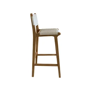 French Rope Weave Upholstered Wood Barstool High Chair For Bar Table HL525-RW1