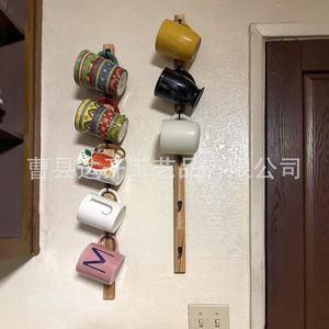 Wooden Mug Wall Mounted <b>Storage</b> <b>Rack</b> Beech Finish Punch Free For <b>Kitchen</b> Cup Display - Product Image 3