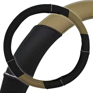 Anti-Slip Breathable Elastic 38cm Leather Needle Auto Car SUV Steering Wheel Cover