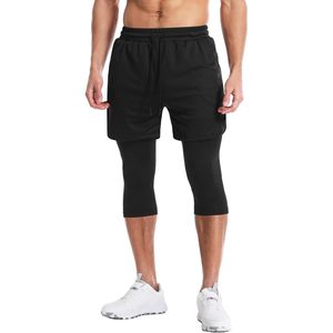 Pantalones capri 2 en 1 para correr FOXA para hombre, de secado rápido, de compresión, con múltiples bolsillos, para gimnasio, entrenamiento, atletismo - Product Image 4