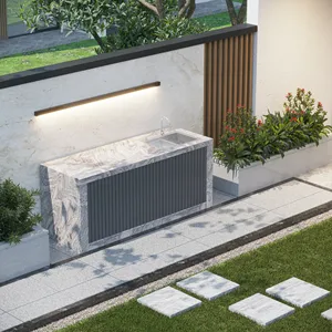 Good Quality Modern Style Outdoor Kitchen Wash Basin Marble Stone Worktop With Cabinet For Garden Yard