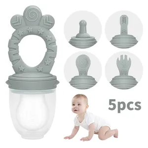 5 In 1 Pure Silicone Baby Feeder Pacifier Baby Teether Chew Toys Fresh Food Feeder Fruit Pacifier Set