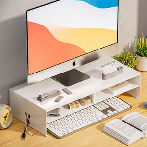 Support de moniteur Riser blanc 2 niveaux étagère de <span class=keywords><strong>bureau</strong></span> en métal support d'écran d'ordinateur support de moniteur d'ordinateur portable avec rangement pour <span class=keywords><strong>bureau</strong></span> - Product Image 4