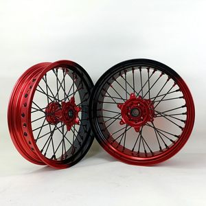 Jeu de roues Supermoto KTM pour <span class=keywords><strong>GasGas</strong></span> 17/16 pouces, rouge et noir bicolore, moyeux en alliage d'aluminium CNC anodisé EXC SXF - Product Image 3