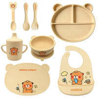 Nouveau style transfrontalier : Ensemble d'alimentation pour bébé avec plateau de repas en PE et bol de sevrage à ventouse, compartiments divisés, motif uni