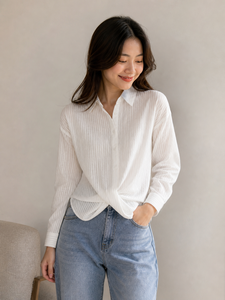 Casual Textured Twist Front Shirt with Classic Collar for Office - Product Image 3