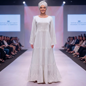 Luxury Modest Wear White Lace Floral <b>Kaftan</b> Maxi <b>Dress</b> <b>Long</b> Sleeve Abaya Premium Cotton Traditional African Eco-Friendly Cloth - Product Image 6