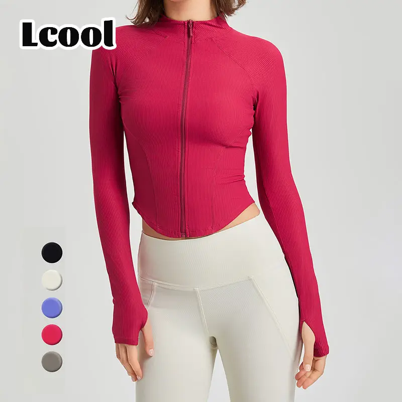 Lcool kadın Slim Fit tam Zip Up Yoga spor Fitness uzun kollu Yoga kıyafeti kadın spor giyim egzersiz için fermuarlı ceket