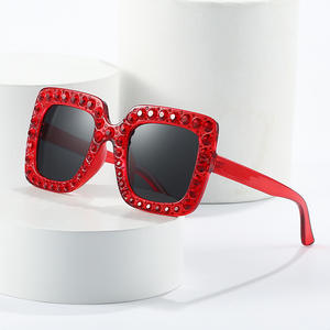 Gafas de sol cuadradas azules y rojas de gran tamaño 2025 para niños, gafas de sol ostentosas a la moda con diamantes de imitación, montura grande para niños y niñas - Product Image 6