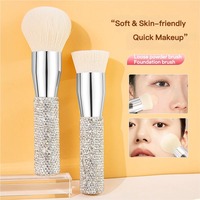 Pinceau de fond de teint plat de luxe style diamant brillant avec poils synthétiques, manche métallique, super doux, pour maquillage du visage et poudre libre