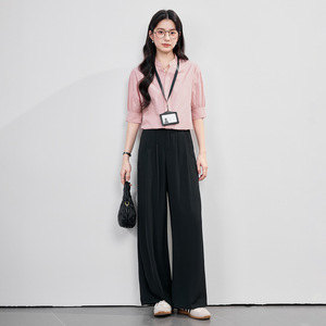 Women's Short Sleeve Shirt <b>Stand</b> Collar Solid Color Cotton <b>Work</b> Office Wear 2026 New OL Commute Interview Top - Product Image 4