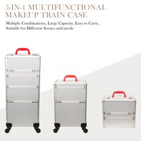 Valise de maquillage 3-en-1 avec roulettes, en aluminium, trolley roulant, organiseur de cosmétiques, mallette professionnelle pour ongles, coffre de voyage