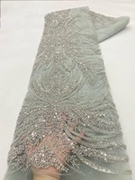 NI.AI nouveau vert perlé séquence Net dentelle avec perles haute qualité maille dentelle tissus femmes africaines robes de mariée conceptions