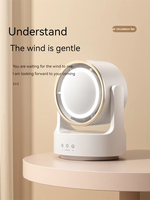 Petit ventilateur électrique portable USB rechargeable à tête oscillante 3D, vent puissant, avec lumière d'appoint pour la maison, le streaming en direct, le camping