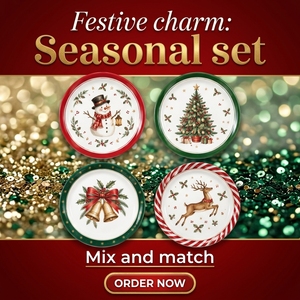 Assiettes de Noël, <span class=keywords><strong>vaisselle</strong></span> de fête avec motifs Père Noël, sapin de Noël, cloche et rennes <span class=keywords><strong>pour</strong></span> des dîners festifs - Product Image 5