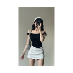 T-shirt Femme en Coton de Haute Qualité, Plusieurs Couleurs, Vêtement Professionnel Tendance, Haut Épaules Dénudées à Volants, ODM/OEM - Product Image 5