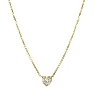Milskye 925 sterling silver 14k gold solitaire cz heart charm chain necklace