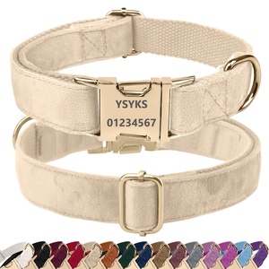 Collar de Lujo para Perro de Terciopelo Suave, con Grabado Personalizado, Etiqueta de Identificación Antipérdida, Color Sólido, con Hebilla Metálica - Product Image 2