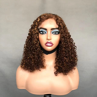 Perruque en cheveux humains de qualité supérieure, densité totale, avec fermeture en dentelle, boucles Pixie, double épaisseur, cheveux vierges