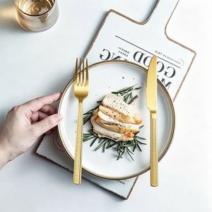 Gold Stainless Steel Cutlery Set Hammered Handle Dinner Knife <b>Fork</b> Spoon Teaspoon <b>Dessert</b> <b>Fork</b> for Wedding Restaurant Party Home - Product Image 4