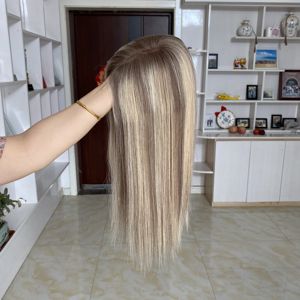 Nouveau produit, best-seller, postiche en cheveux humains, balayage YF-2301 # Topper en cheveux humains à base mono 5*6, brun cendré poussiéreux - Product Image 1
