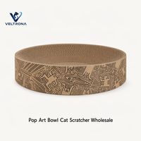 Bac à gratter rond pour chat style Pop Art, en carton ondulé à motif papier kraft, mobilier pour chat, vente en gros