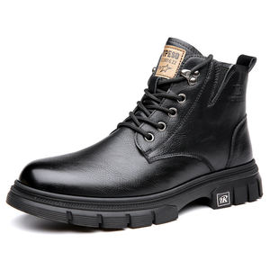 Botas de trabajo para hombre, botas de Marta, zapatos de trabajo y botas de seguridad, botas de nieve cálidas acolchadas de algodón y lana gruesa con cordones en la parte superior media de cuero - Product Image 2