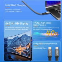 Câble USB4 ultra-rapide 40 Gbps 240 W PD3.1 8K60Hz en nylon tressé Type-C vers C pour Thunderbolt 4 Macbook Pro iPhone 16 TV HD
