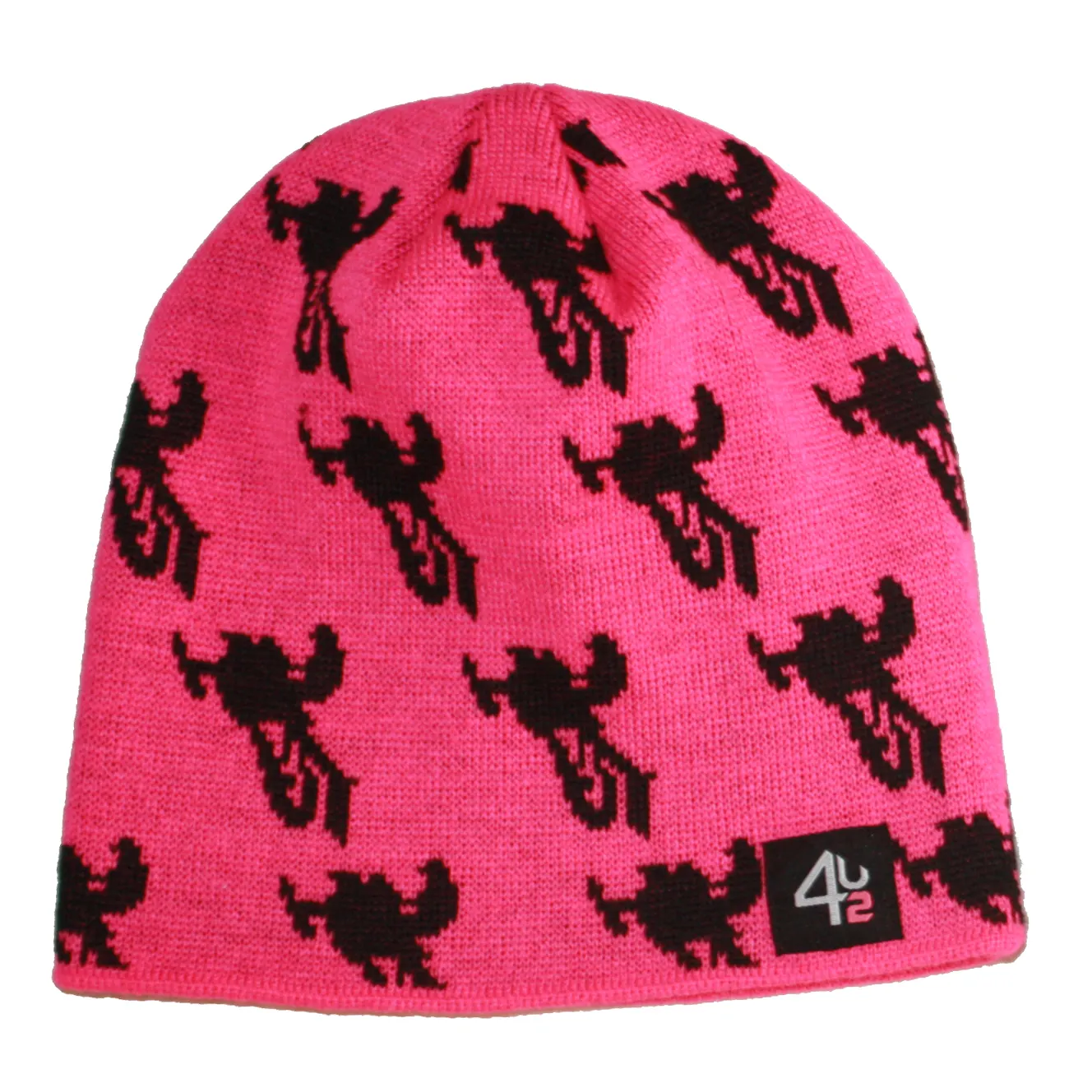 fashion black winter knit beanie custom all over print with full jacquard embroidered logo hat