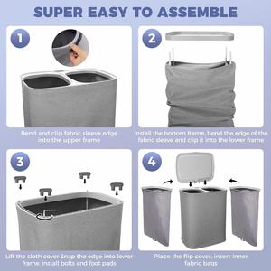 Wholesale Customized Size Polyester Reusable Foldable Laundry <b>Hamper</b> Bucket with Two Dividers Eco-friendly Storage Basket - Product Image 4