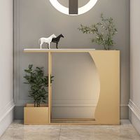 Console d'entrée moderne en fer forgé de luxe pour villa, design très étroit, plateau en marbre, meuble de rangement