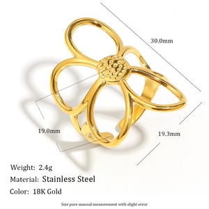 Anillo Abierto de Acero Inoxidable con Baño de Oro de 18K, Diseño Retro Exagerado <span class=keywords><strong>y</strong></span> de Nicho, Estilo Europeo Americano, con Líneas Florales, para Mujer - Product Image 2