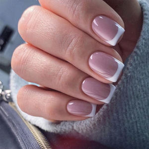 24 <span class=keywords><strong>Uñas</strong></span> Postizas Cuadradas con Borde Blanco Francés, <span class=keywords><strong>Uñas</strong></span> Postizas de ABS con Cobertura Total en <span class=keywords><strong>Rosa</strong></span> y Acabado <span class=keywords><strong>Natural</strong></span> Brillante - Product Image 6