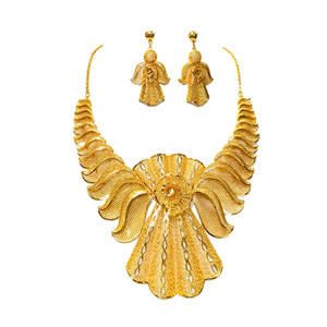 Ensemble collier et boucles <span class=keywords><strong>d</strong></span>'oreilles en laiton plaqué or 10 carats Golden Star Jewelry pour femmes, idéal pour les fiançailles, les fêtes et les mariages - Product Image 1