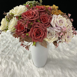 Flores Queyiyi, Rosa Artificial de 7 Cabezas, Color Morado, Azul y Blanco, Decoración de Interiores, Adorno para Sala de Estar y Bodas - Product Image 3