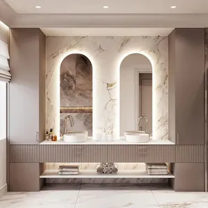 Avustralya proje yüzen banyo çift Vanity çift lavabo banyo mobilyaları banyo dolabı Vanity