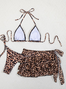 Conjunto de Bikini con Estampado de Leopardo para Mujer, Top Halter con Falda con Volantes, Traje de Baño de Dos Piezas de Spandex y Poliéster, Ropa de Playa Sexy - Product Image 4