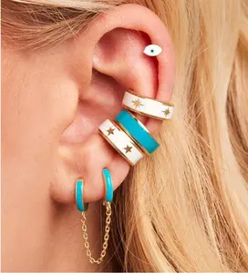 promotion no piercing fashion women jewelry 4 color enamel band star cuff earring