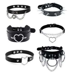 Black Leather Spike Rivet Stud Collar Choker Punk Rock Gothic Chokers chain  For Women Men Necklace Statement Jewelry