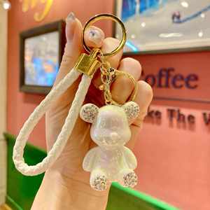 Porte-clés de voiture 3D en PVC, personnage mignon Kawaii, accessoires de voiture de dessin animé, porte-clés ours de luxe avec strass et placage diamant - Product Image 6