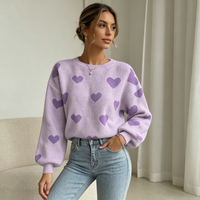 Pull en tricot respirant uni violet pour femme, col rond, manches longues, coupe ample, décontracté, pour l'automne, à porter au quotidien