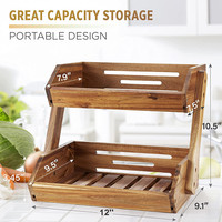 Étagère de rangement alimentaire en bois d'acacia à 2 niveaux grande capacité, panier à fruits et légumes multi-niveaux pour comptoir de cuisine