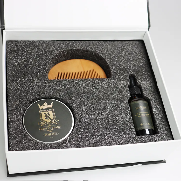 Private Label Custom Logo Bart wachstum Kit 3 in 1 Barba Pinsel Kamm Set Bart Öl Balsam Bart Pflege Kit für Männer Geschenkset