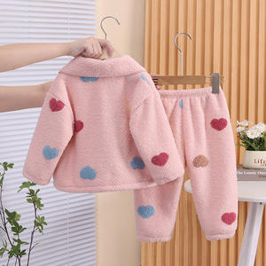 Pijamas de lana de dibujos animados para niñas de otoño e invierno con cárdigan transpirable, conjunto de ropa de casa al por mayor - Product Image 2