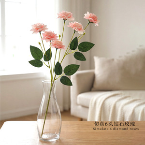 Bouquet de roses artificielles en plastique Xinchengzhi, 6 têtes de roses simulées, pour décorations de mariage et de maison - Product Image 1